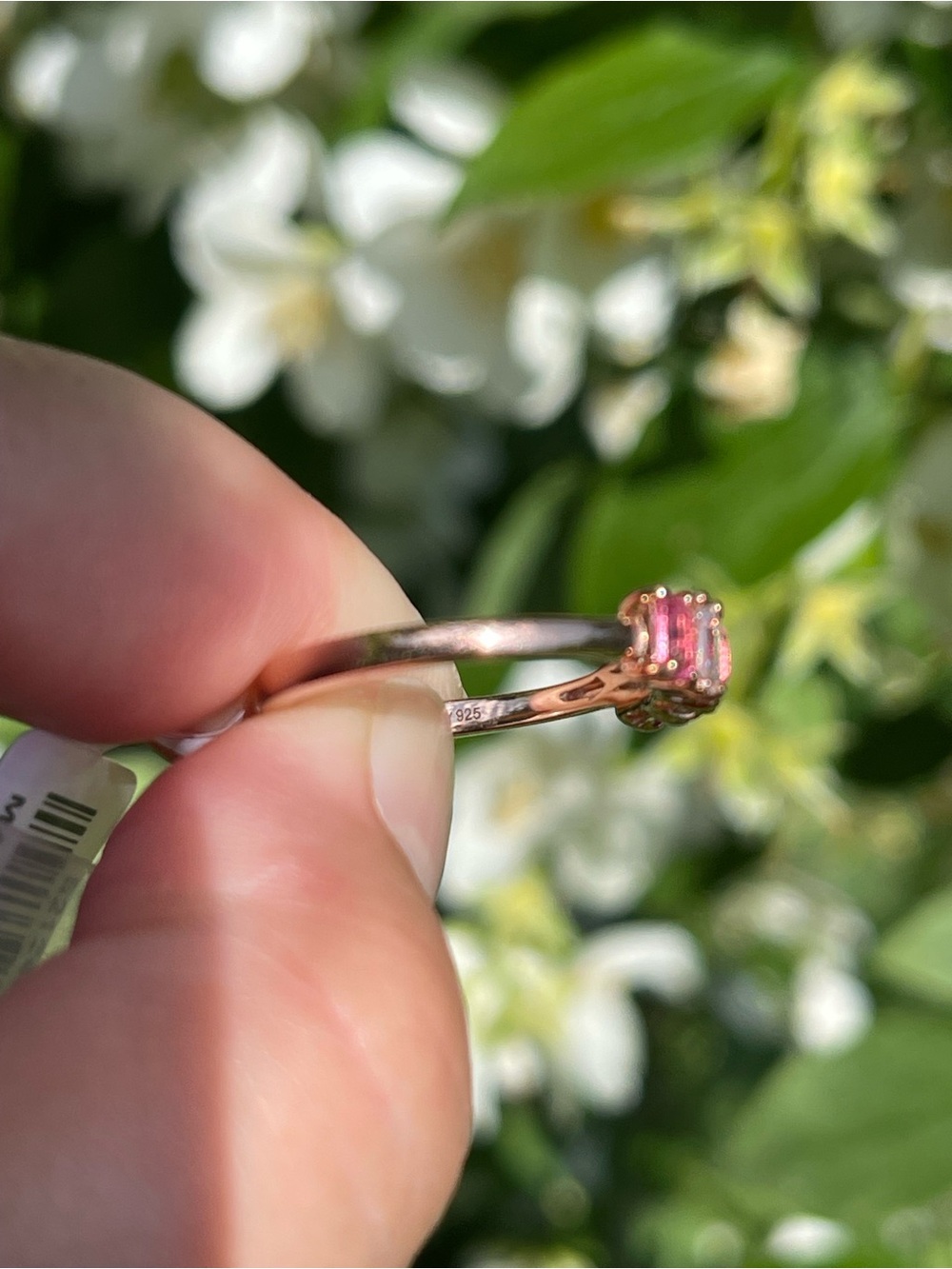 Pink Sapphire and Diamond Bar Ring - Gold - Picture 7 of 8
